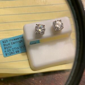 925 Moissanite 8MM 4.00 CTW- VVSD Color Stud Earrings Great Present